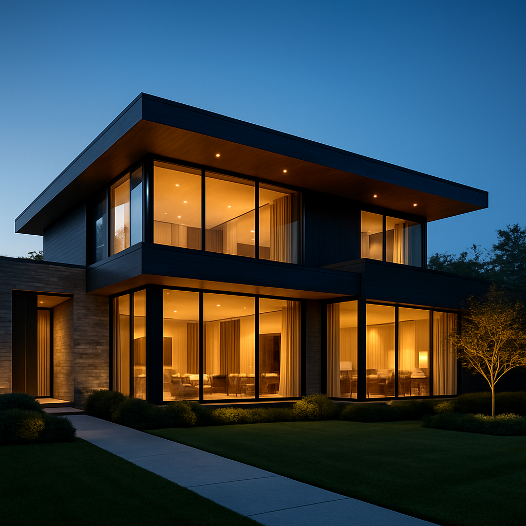 Luxury modern home at dusk